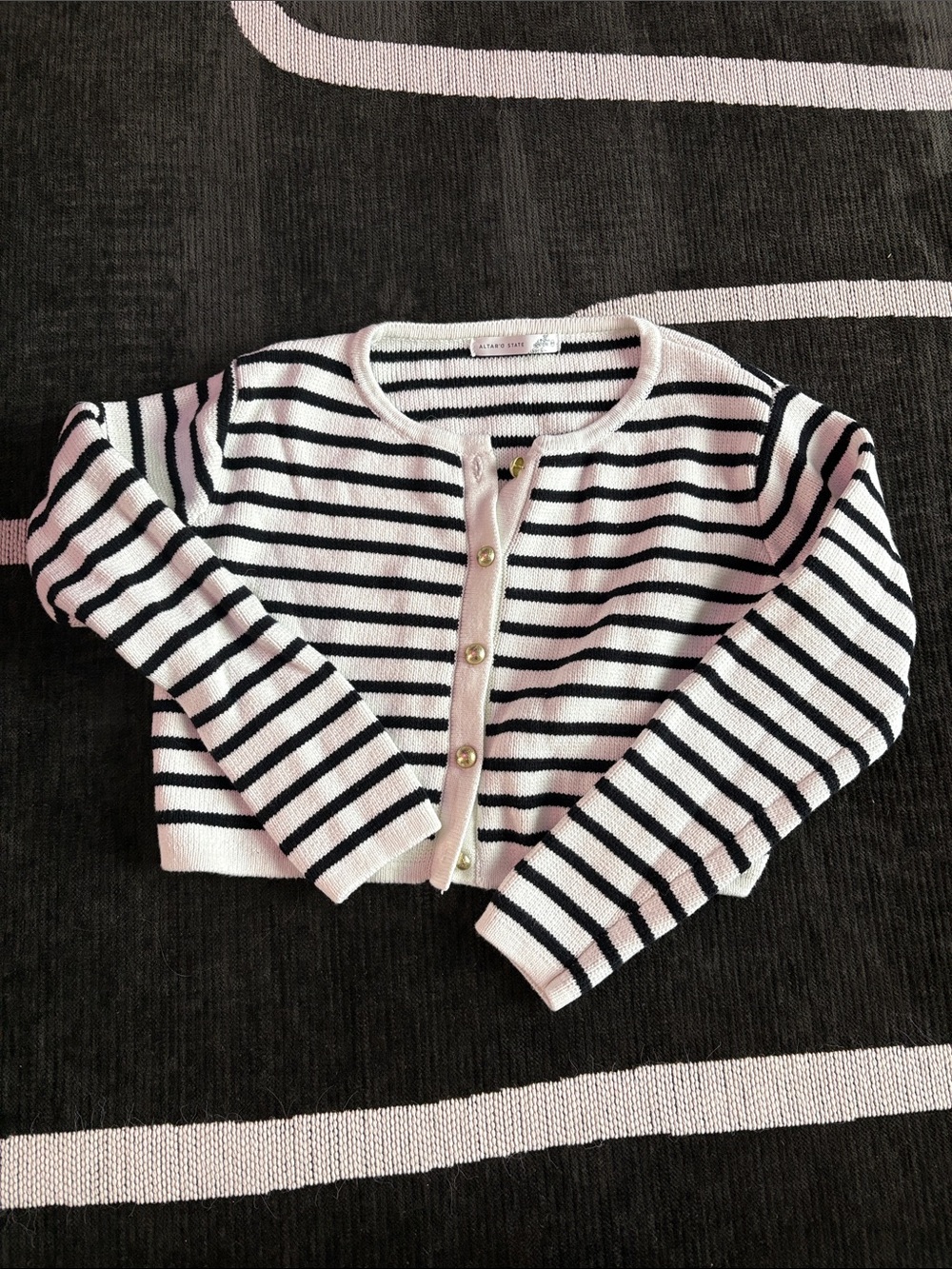 Altar’d State Striped Button Front Cardigan - Black and White